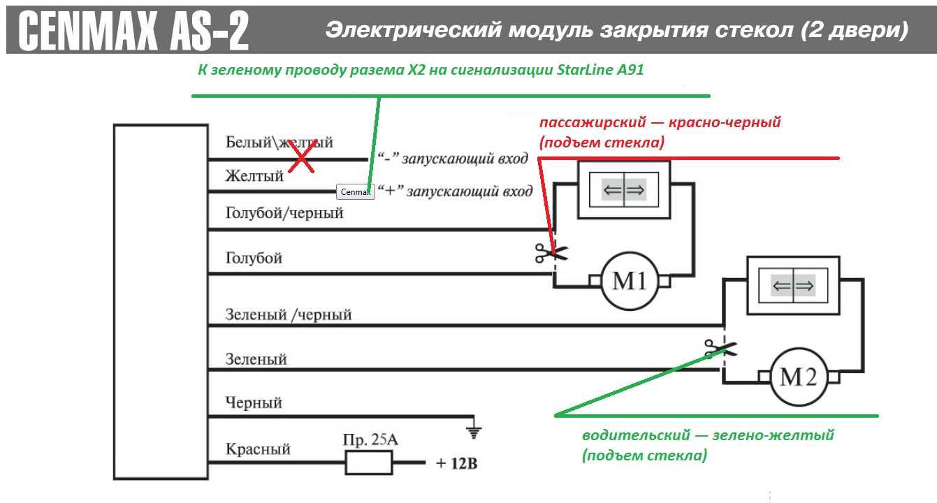 Схема подключения доводчика стекол к сигнализации