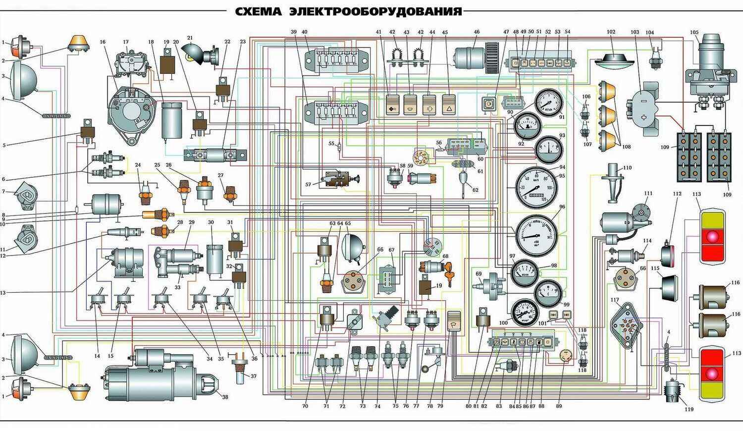 Электрическая схема маз-5516 - состав схемы электропроводки маз 5516